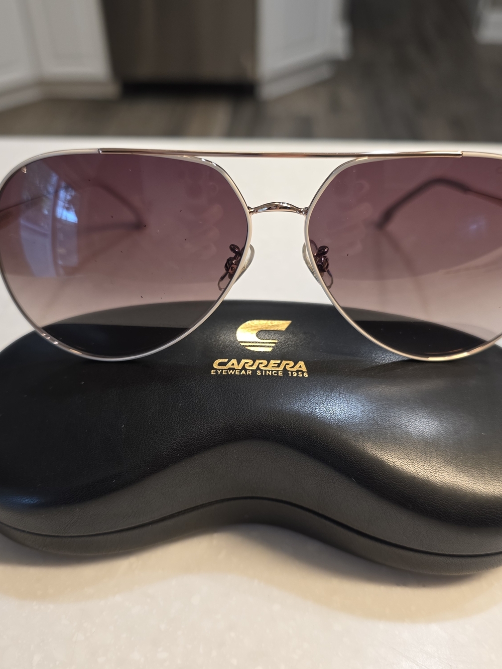 Carrera Aviator Sunglasses with Pinkish/brown Gradient Lenses and Gold Frame